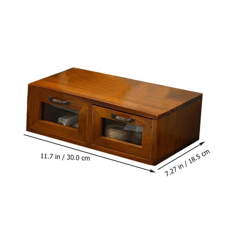 Vintage Wooden Monitor Riser with Dual Storage Box Ergonomic Desk Organizer for Home Office - Image 5