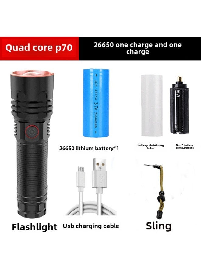 LED Flashlight Rechargeable Multi-functional Super Bright Long-range Household Outdoor Emergency Portable Small Waterproof Flash-Product Specifications:Super Bright P70 Lamp Beads: 26650 One Charge - Image 1