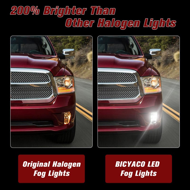 BICYACO LED Fog Lights with DRL Compatible with 2013-2018 Dodge Ram 1500, 2019 Ram 1500 Classic, Front Bumper Lamps with Daytime Running Lights, DOT Certified, IP67 Waterproof, Black (1 Pair) - Image 4