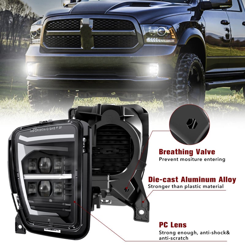 BICYACO LED Fog Lights with DRL Compatible with 2013-2018 Dodge Ram 1500, 2019 Ram 1500 Classic, Front Bumper Lamps with Daytime Running Lights, DOT Certified, IP67 Waterproof, Black (1 Pair) - Image 5