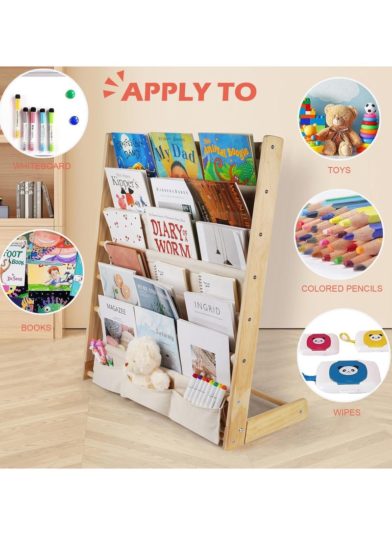 ELFSA Kids Bookshelf, Magazine Organizer with Deep Pocket, 6-Tier Natural Wood Baby Bookcase, Book Display, Toy Storage, for Playroom, Bedroom, Toddler Room, Nursery - Image 3