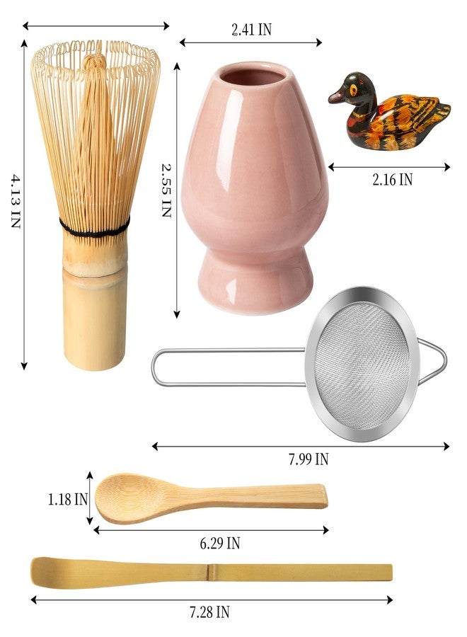 YIBO Matcha Whisk Set, Matcha Making Kit Whisk (Chasen Holder), Ceramic Whisk Holder (Pink), Bamboo Scoop, Powder Starter Sifter, Spoon Japanese Tea Tools For Ceremony Gift - Image 2