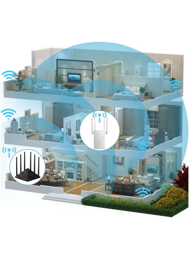 VKL - WiFi Extender, Wireless Internet Repeater，With Up to 8000 Square Feet Of Coverage, 1.2Gbps Dual Band 2.4G/5G WiFi Range Extender WiFi - Image 1