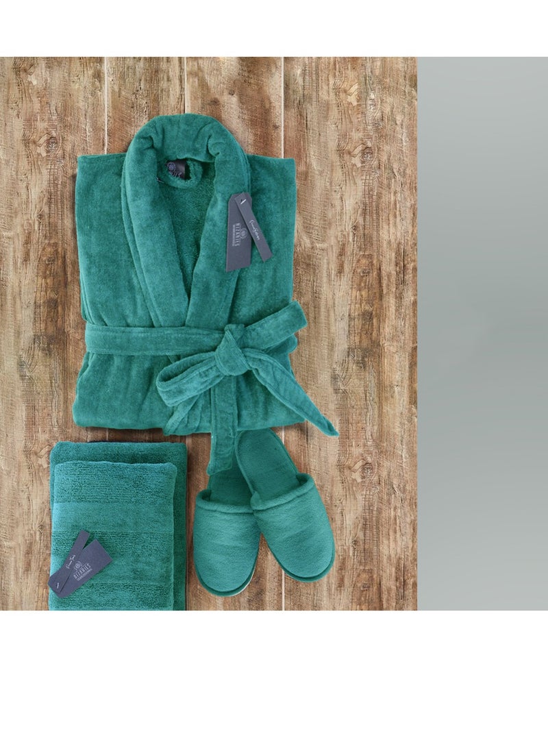 RIZARIES - Luxury Bathrobe - 100% Soft Velour Cotton - Teal - 4 Pieces set - Unisex - Image 1