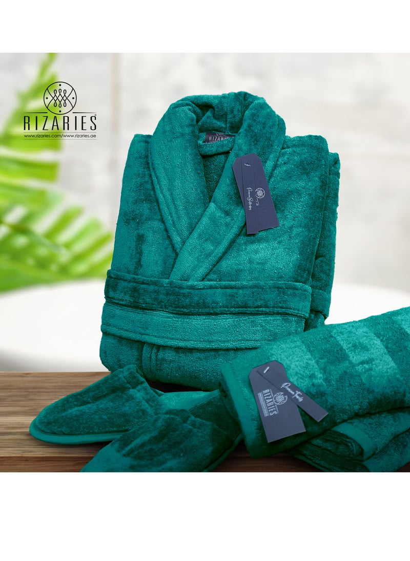 RIZARIES - Luxury Bathrobe - 100% Soft Velour Cotton - Teal - 4 Pieces set - Unisex - Image 1