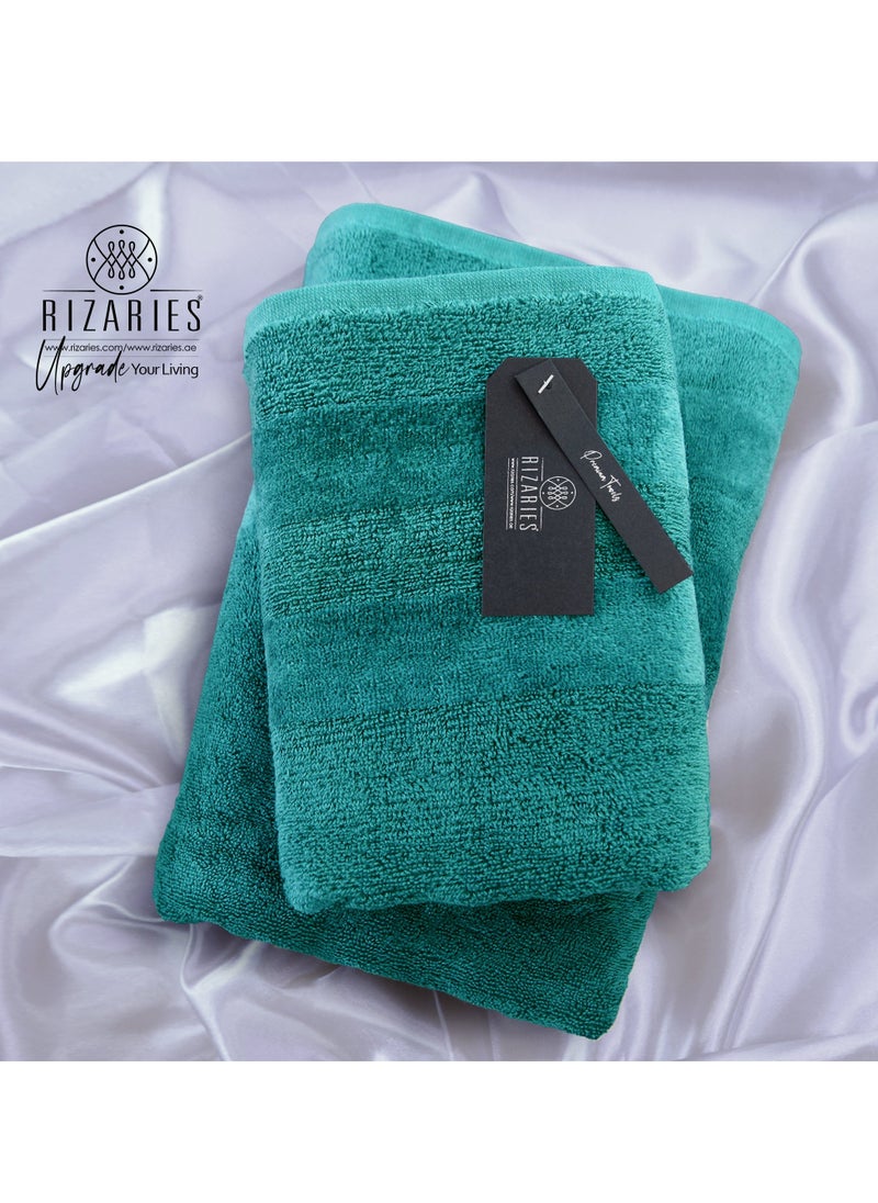 RIZARIES - Luxury Bathrobe - 100% Soft Velour Cotton - Teal - 4 Pieces set - Unisex - Image 1
