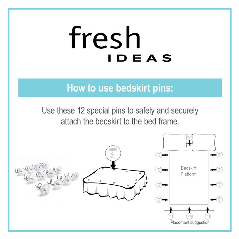 Fresh Ideas FRESH IDEAS Dust Ruffle, Spiral Push Pins to Keep Skirt in Place Bedding Accessories, Set of 12, White  - Image 4