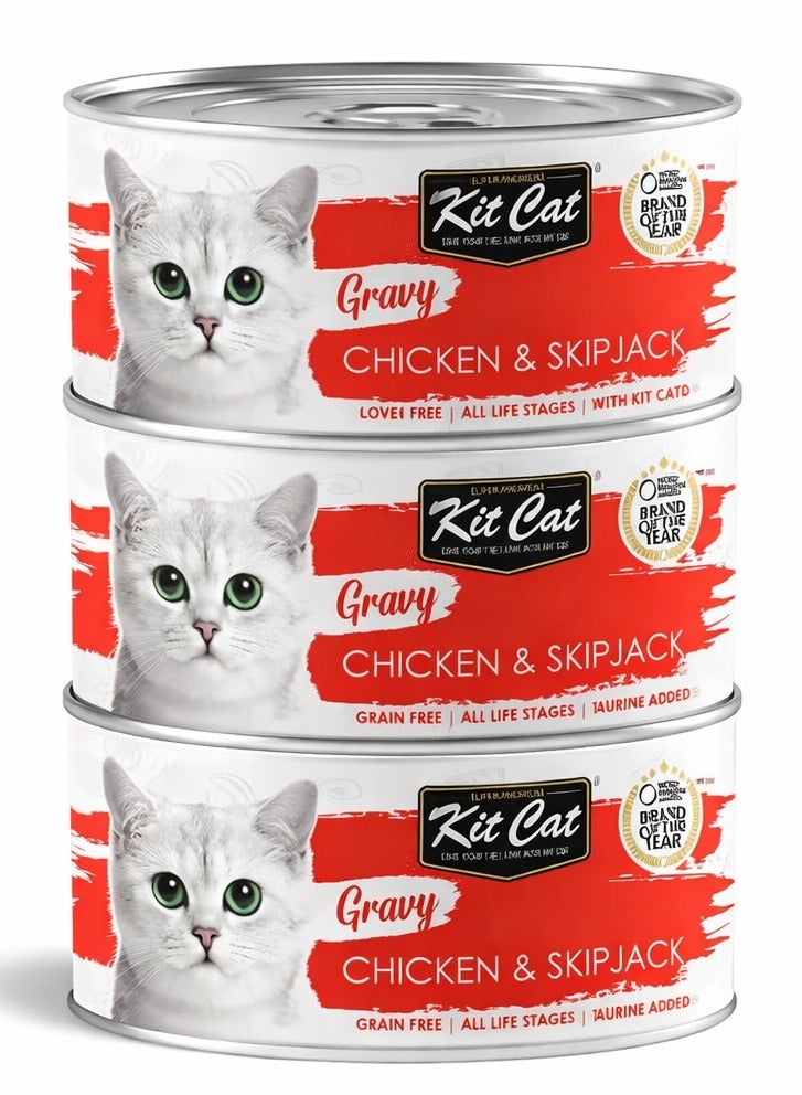 Kit Cat KitCat Gravy Wet Food Chicken and Skipjack in Broth 70g (3 cans) - Image 3