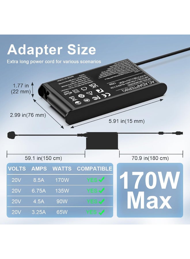 Zexen 170W Charger Slim Compatible with Lenovo Laptop 20V 8.5A AC Adapter for Lenovo LOQ 15IAX9 15IRX9 15ARP9 15IRX10 Legion Slim 5 5i Yoga Pro 9i ThinkPad P15 P16 P17 IdeaPad Pro 5 - Image 3
