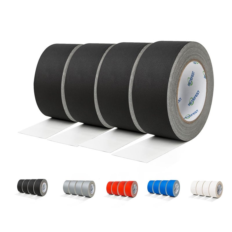 Fetefest Gaffers Tape Black 4 Pack in Bulk Heavy Duty, 2" x30Yards Each, Professional Grade Gaffer Tape, Non-Reflective No Residue Hand Tear Self-Adhesive, Multiple Purposes (Black, 4 Rolls) - Image 1