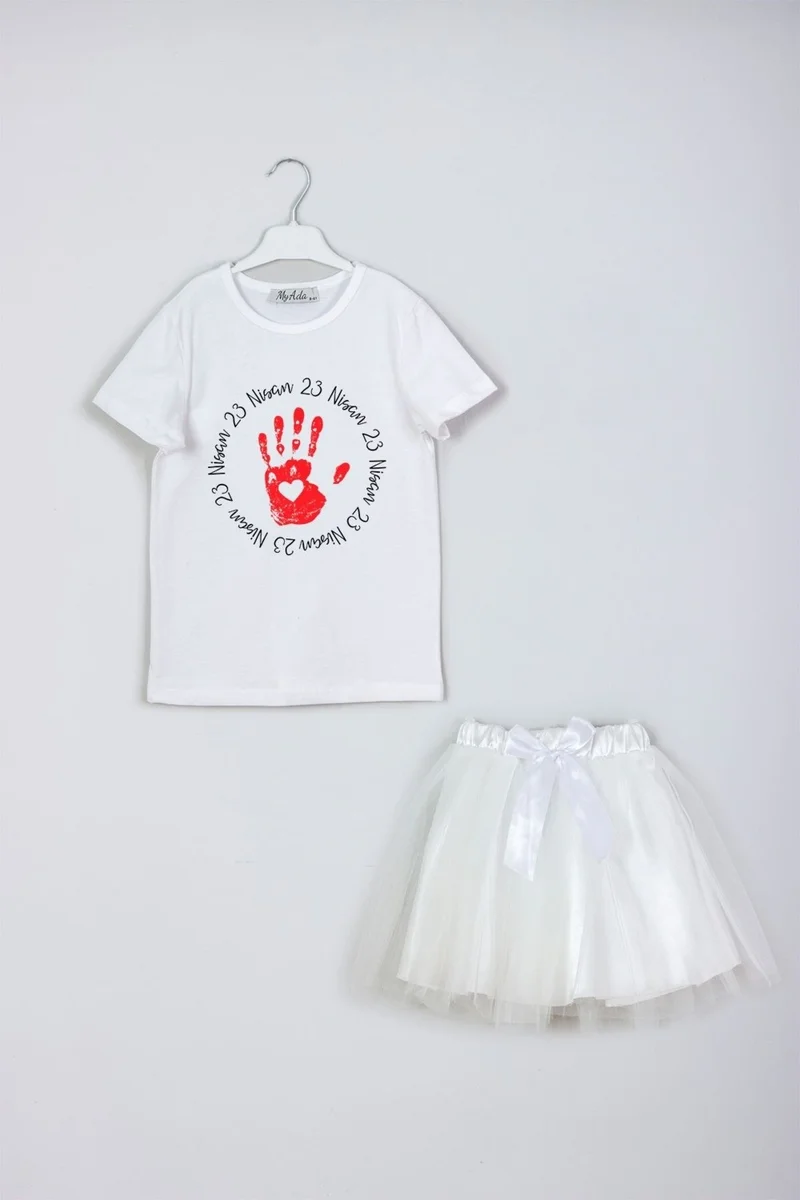 Myada 23 April Written Children's Hand Printed Skirt T-Shirt Combination Set