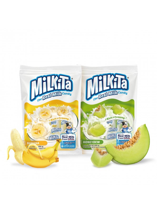 MILKITA Milkita Creamy Shake Candy Bag, Gluten Free Chewy Candies with Calcium & Real Milk, Zero Trans Fat, Low-Sugar (Banana & Honeydew) 60 Pcs - Image 1