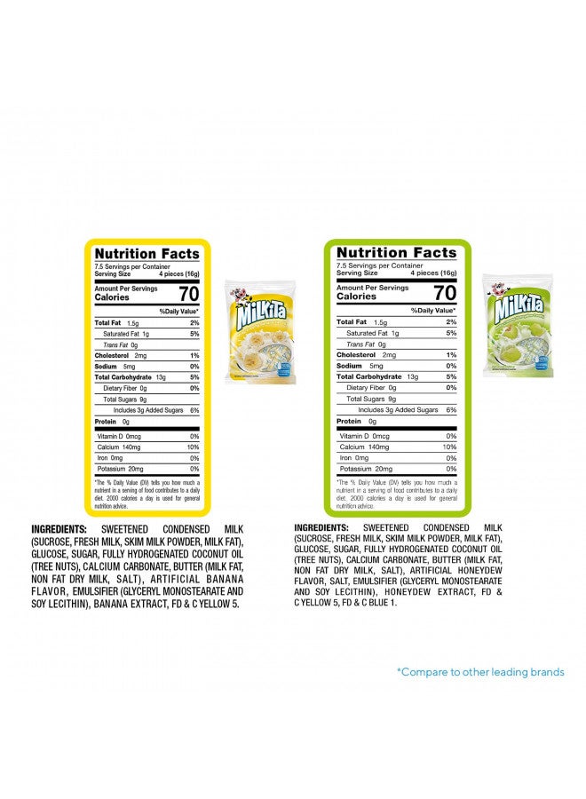 MILKITA Milkita Creamy Shake Candy Bag, Gluten Free Chewy Candies with Calcium & Real Milk, Zero Trans Fat, Low-Sugar (Banana & Honeydew) 60 Pcs - Image 3