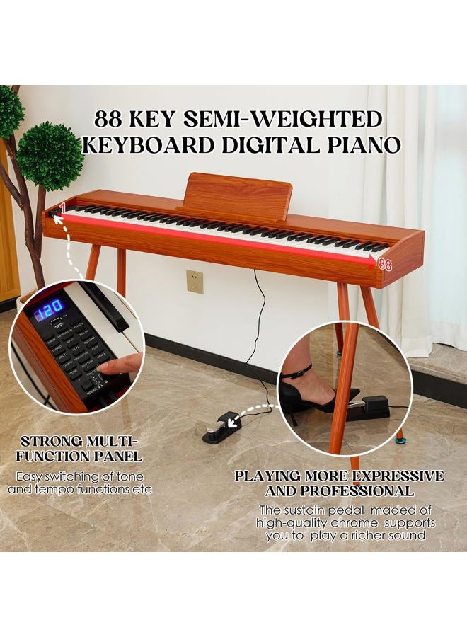 Kumeng digital Piano 88 Key Semi Weighted Keyboard,Full-size Electric Piano for Beginners,with Sheet Music Stand,Pedal,Power Adapter,Headphone Mode,USB-MIDI (KU-3506 Digital Piano with Stand) - Image 5