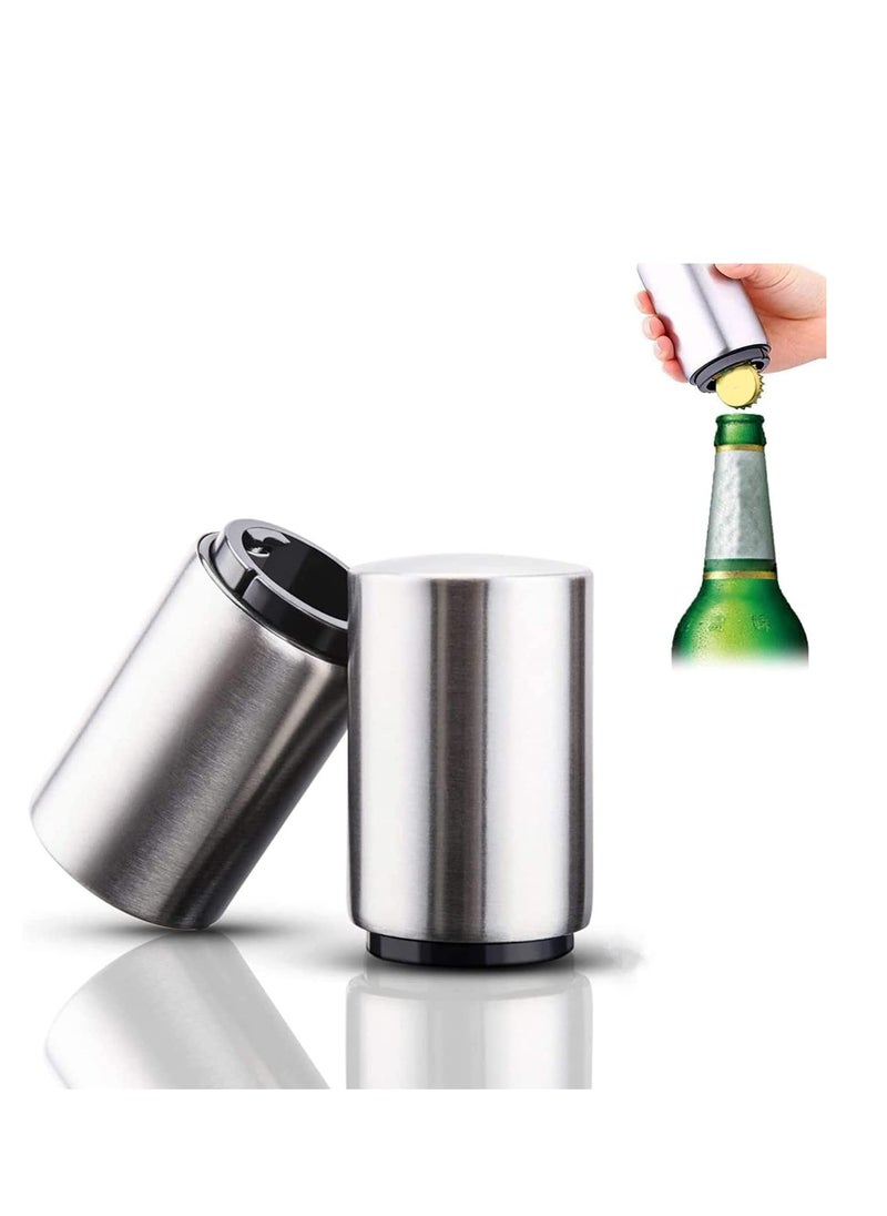 SYOSI - Magnetic Bottle Opener, Stainless Steel Automatic Bottle Opener, Push Pull Bottle Lid Lifter, Gift for Men, can Open Bottle in Half a Second 2 PCS - Image 1