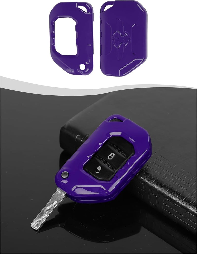 Hoolcar Key Fob Cover Case Key Holder Shell Remote Control Smart Key Fob Protector Compatible with Jeep Wrangler JL JLU & Gladiator JT 2018-2025, Purple - Image 1