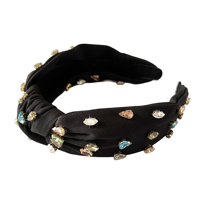 metulip Knotted Headbands for Women Sparkly Crystal Headbands Black Fabric Rhinestone Headband Jeweled Headbands for Women