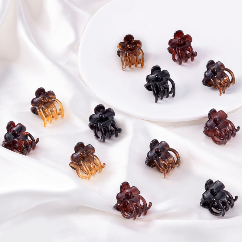 Cptots 30 Pcs Mini Flower Claw Clips for Women Cute Small Jaw Clips for Thin Fine Hair Strong Grip Tiny Hair Accessories,Black Amber - Image 3