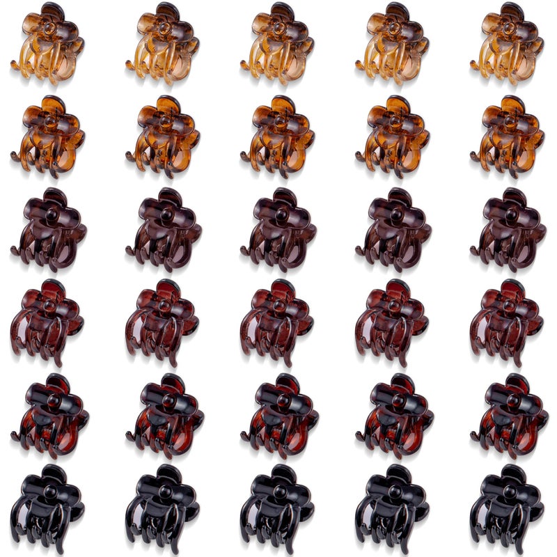 Cptots 30 Pcs Mini Flower Claw Clips for Women Cute Small Jaw Clips for Thin Fine Hair Strong Grip Tiny Hair Accessories,Black Amber - Image 1