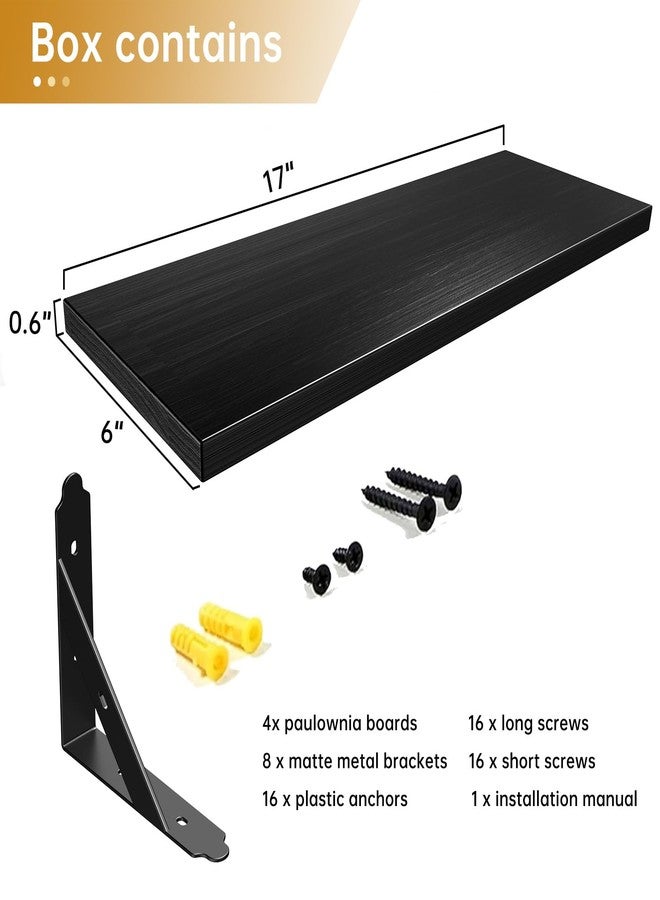 ROMGUAR CRAFT Wood Floating Shelves Set of 4, Rustic Storage Decor Wall Shelves, Wall Mounted Shelf for Living Room, Bedroom 17" x 6", Black - Image 4
