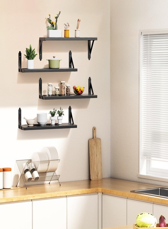 ROMGUAR CRAFT Wood Floating Shelves Set of 4, Rustic Storage Decor Wall Shelves, Wall Mounted Shelf for Living Room, Bedroom 17" x 6", Black - Image 2