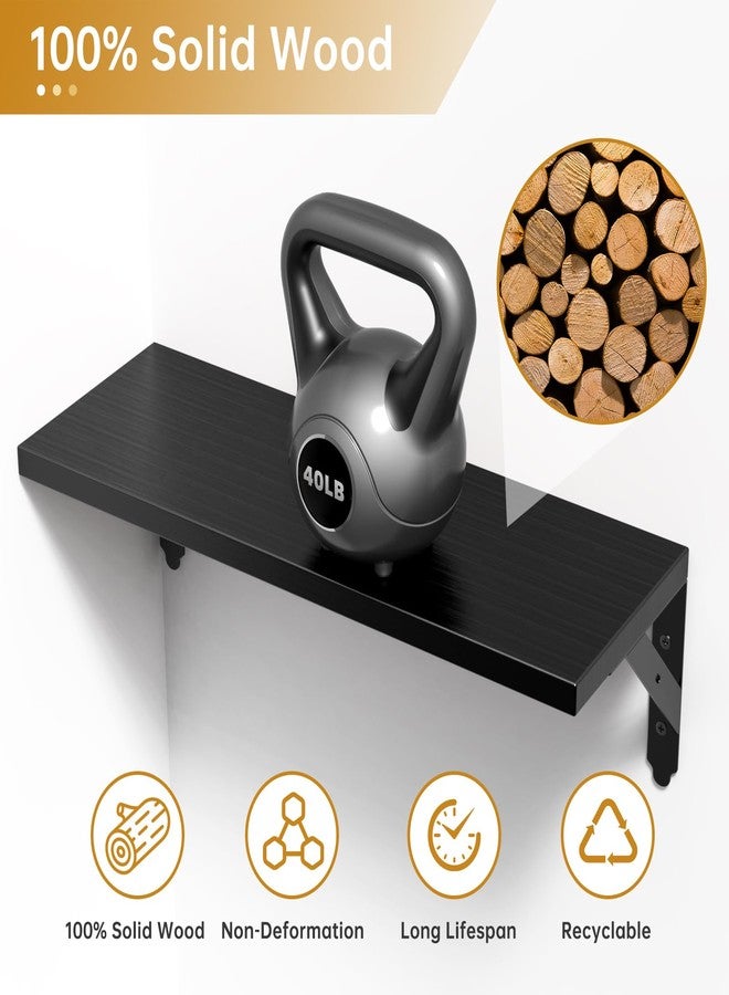 ROMGUAR CRAFT Wood Floating Shelves Set of 4, Rustic Storage Decor Wall Shelves, Wall Mounted Shelf for Living Room, Bedroom 17" x 6", Black - Image 3