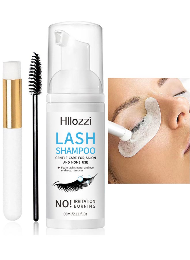 Hllozzi - 60ML Lash Shampoo For Lash Extensions 60ML Eyelash Extension Shampoo Eyelash Extension Foam And Brushes Eyelid Cleanser For Makeup Remover Paraben For Eyelash Extensions Salon And Home Use - Image 1
