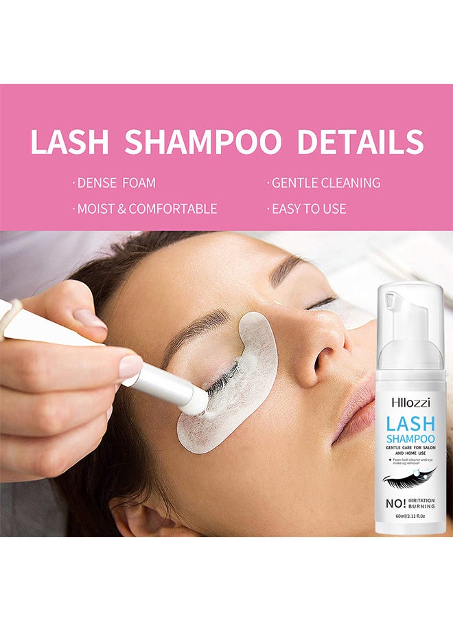 Hllozzi - 60ML Lash Shampoo For Lash Extensions 60ML Eyelash Extension Shampoo Eyelash Extension Foam And Brushes Eyelid Cleanser For Makeup Remover Paraben For Eyelash Extensions Salon And Home Use - Image 1