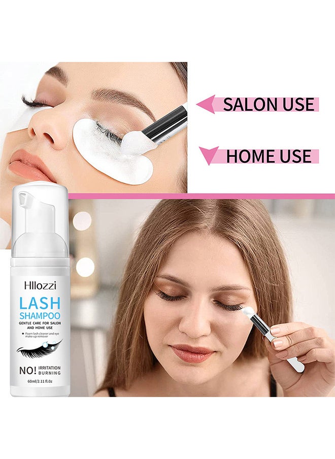 Hllozzi - 60ML Lash Shampoo For Lash Extensions 60ML Eyelash Extension Shampoo Eyelash Extension Foam And Brushes Eyelid Cleanser For Makeup Remover Paraben For Eyelash Extensions Salon And Home Use - Image 1