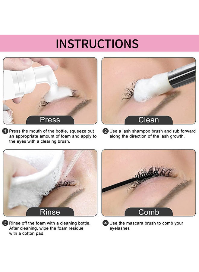 Hllozzi - 60ML Lash Shampoo For Lash Extensions 60ML Eyelash Extension Shampoo Eyelash Extension Foam And Brushes Eyelid Cleanser For Makeup Remover Paraben For Eyelash Extensions Salon And Home Use - Image 1