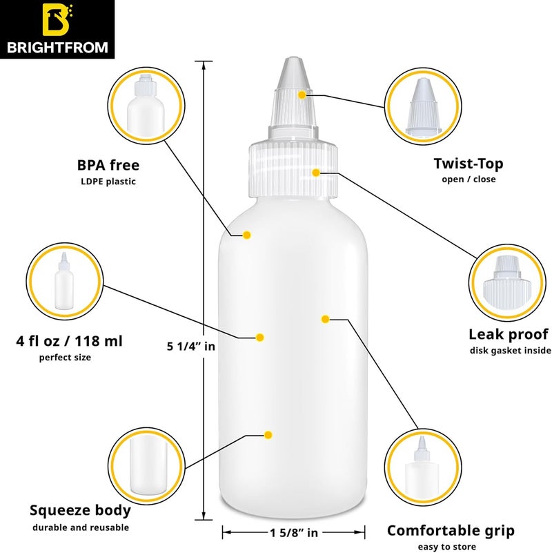 BRIGHTFROM زجاجات توابل قابلة للعصر - 4 أونصات زجاجات فارغة، غطاء علوي لولبي شفاف، مانعة للتسرب - رائعة للكاتشب، الخردل، الشراب، الصلصات، التتبيلات، الزيت، الفنون والحرف، خالية من BPA - عبوة من 2 - Image 2