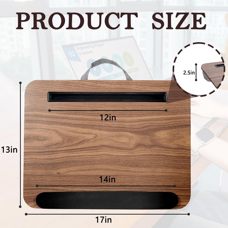 YUELAKE Portable Laptop Desk Fits Up to 16â€œ Laptops, with Tablet Slot, Built-in Cushion, Great for Home & Office,Lap Desk with Cushion (Brown with Wrist Rest, Medium) - Image 2