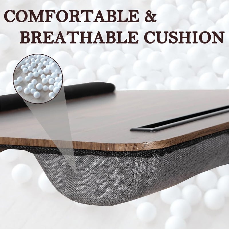YUELAKE Portable Laptop Desk Fits Up to 16â€œ Laptops, with Tablet Slot, Built-in Cushion, Great for Home & Office,Lap Desk with Cushion (Brown with Wrist Rest, Medium) - Image 4