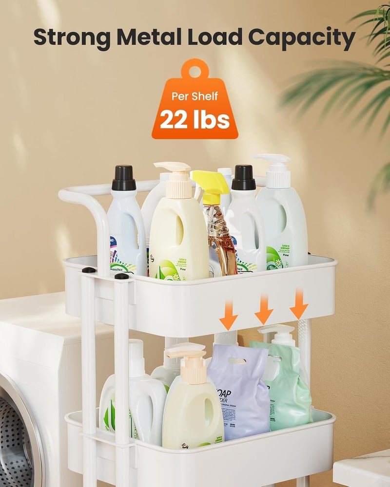 Pipishell 4 Tier Mesh Utility Cart, Rolling Metal Organization Cart with Handle and Lockable Wheels, Multifunctional Storage Shelves for Kitchen Living Room Office White, PIUC12W - Image 5