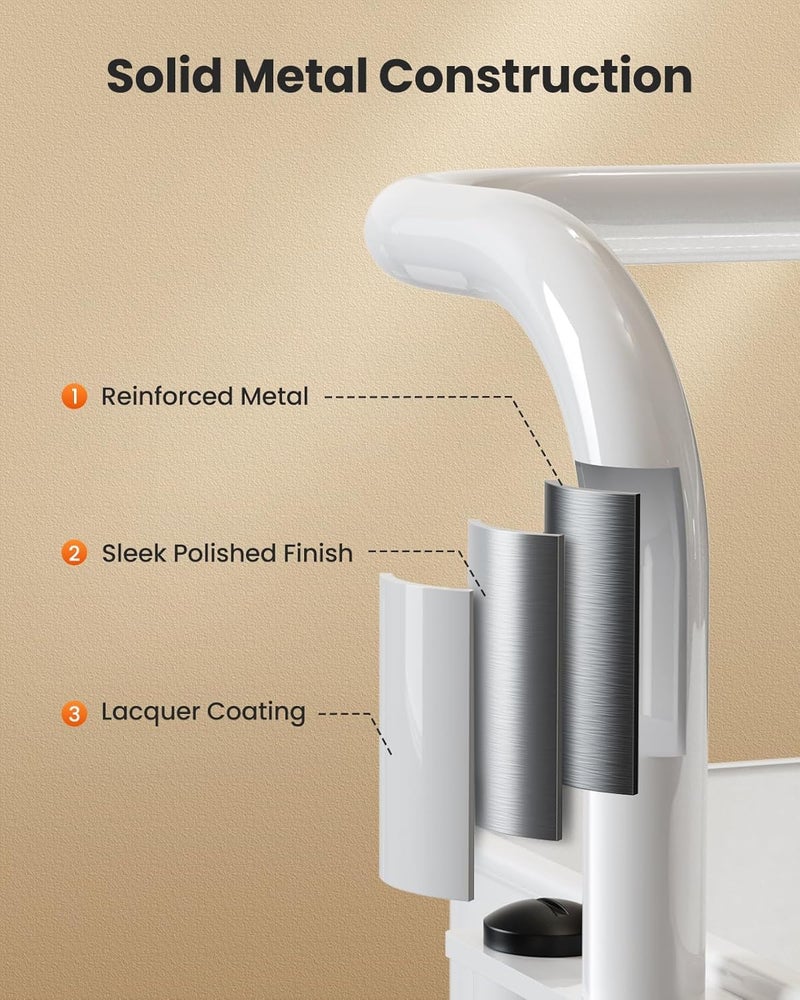 Pipishell 4 Tier Mesh Utility Cart, Rolling Metal Organization Cart with Handle and Lockable Wheels, Multifunctional Storage Shelves for Kitchen Living Room Office White, PIUC12W - Image 4