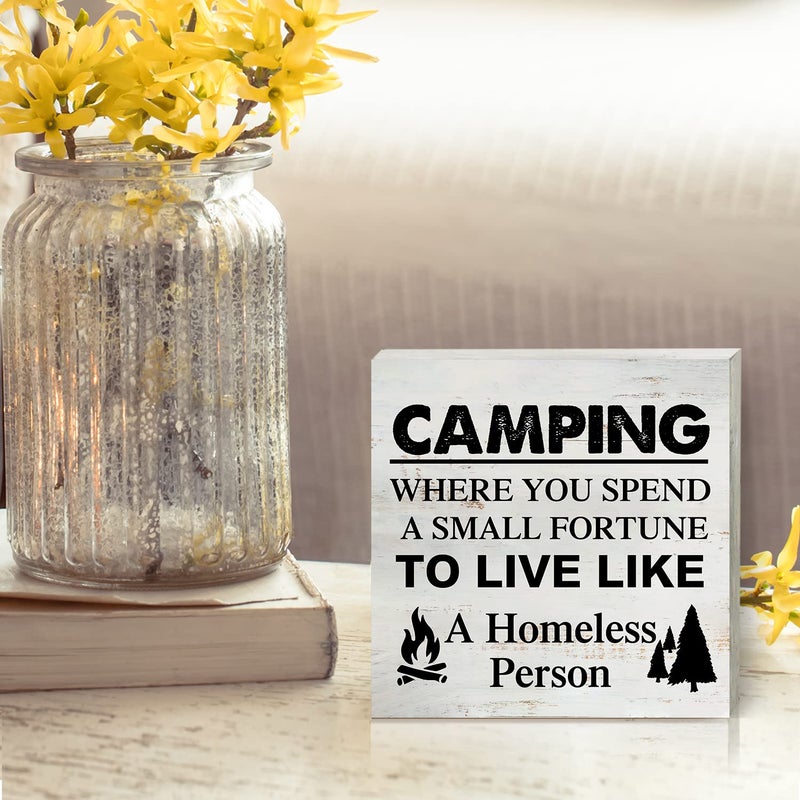 Yigaue Camping Where You Spend a Small Fortune Wooden Box Sign - 5 x 5 Inch Desk Decor for Travel Trailer Camper - Rustic Wood Block Decor - Image 5