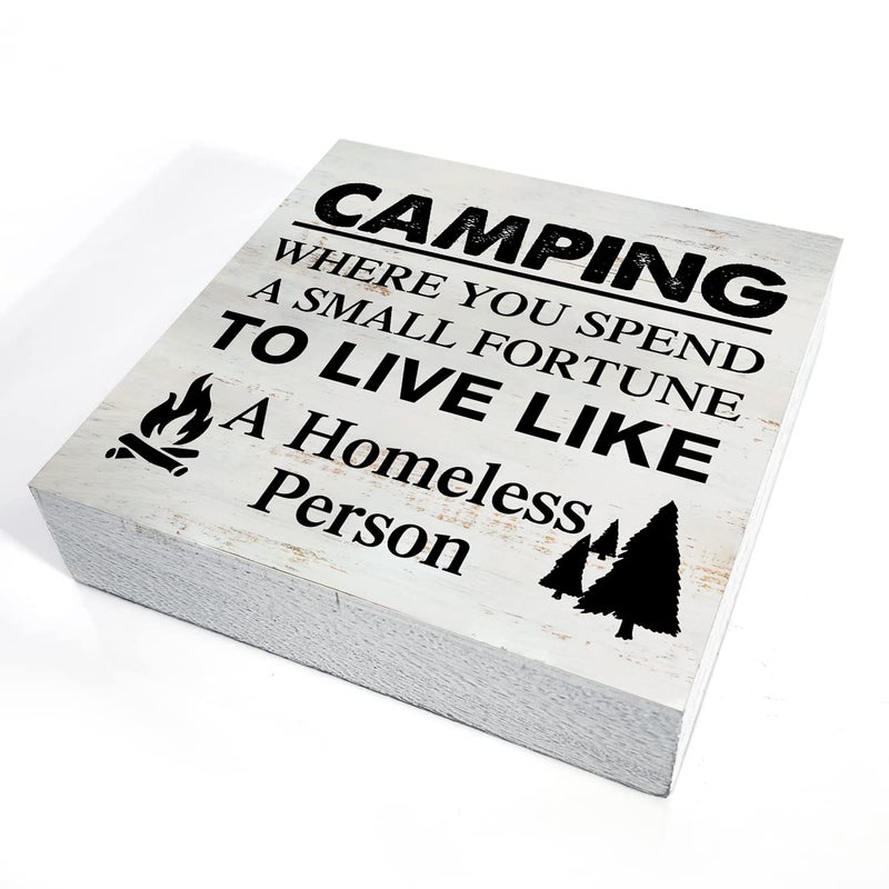 Yigaue Camping Where You Spend a Small Fortune Wooden Box Sign - 5 x 5 Inch Desk Decor for Travel Trailer Camper - Rustic Wood Block Decor - Image 3