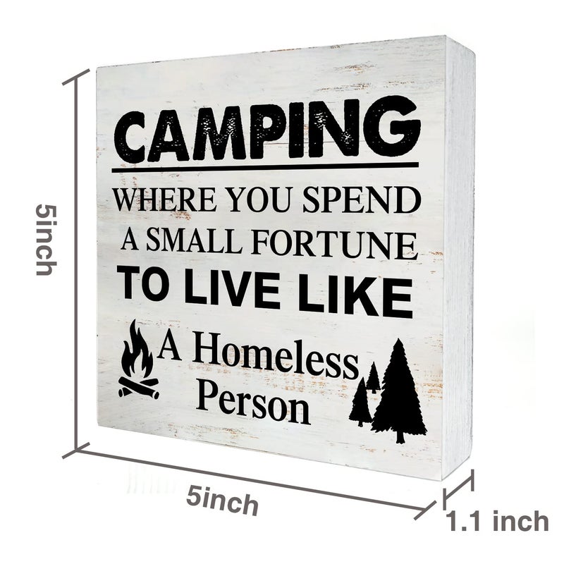 Yigaue Camping Where You Spend a Small Fortune Wooden Box Sign - 5 x 5 Inch Desk Decor for Travel Trailer Camper - Rustic Wood Block Decor - Image 2
