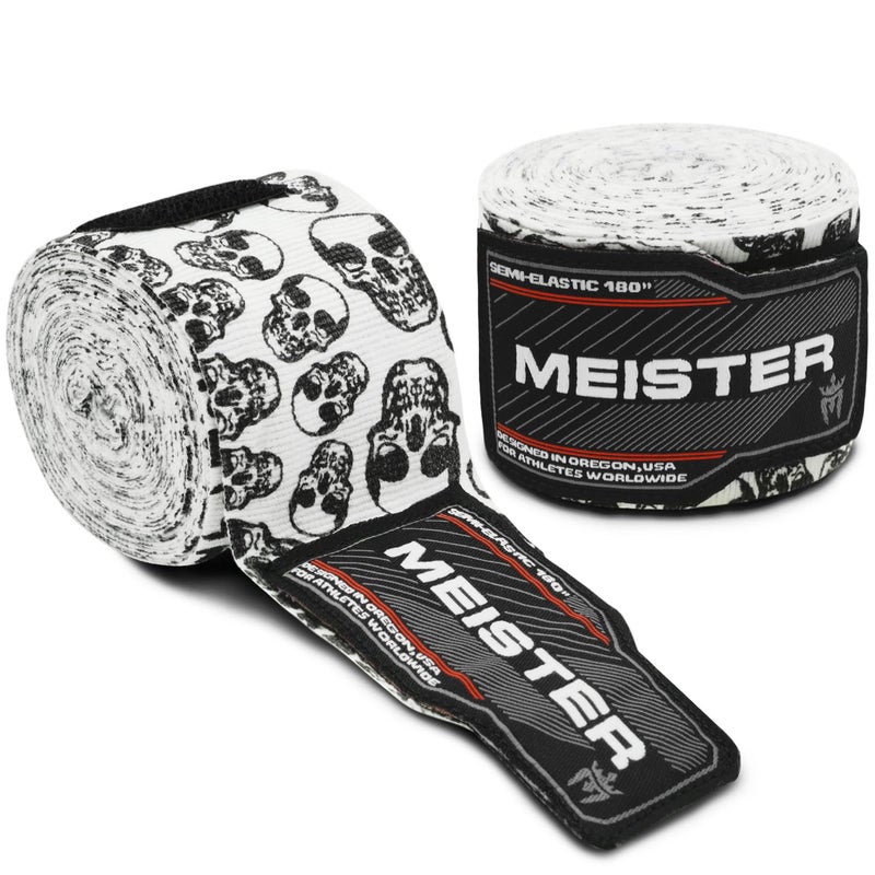 Meister Adult 180" Semi-Elastic Hand Wraps for MMA & Boxing (Pair) - Death Skulls - Image 1