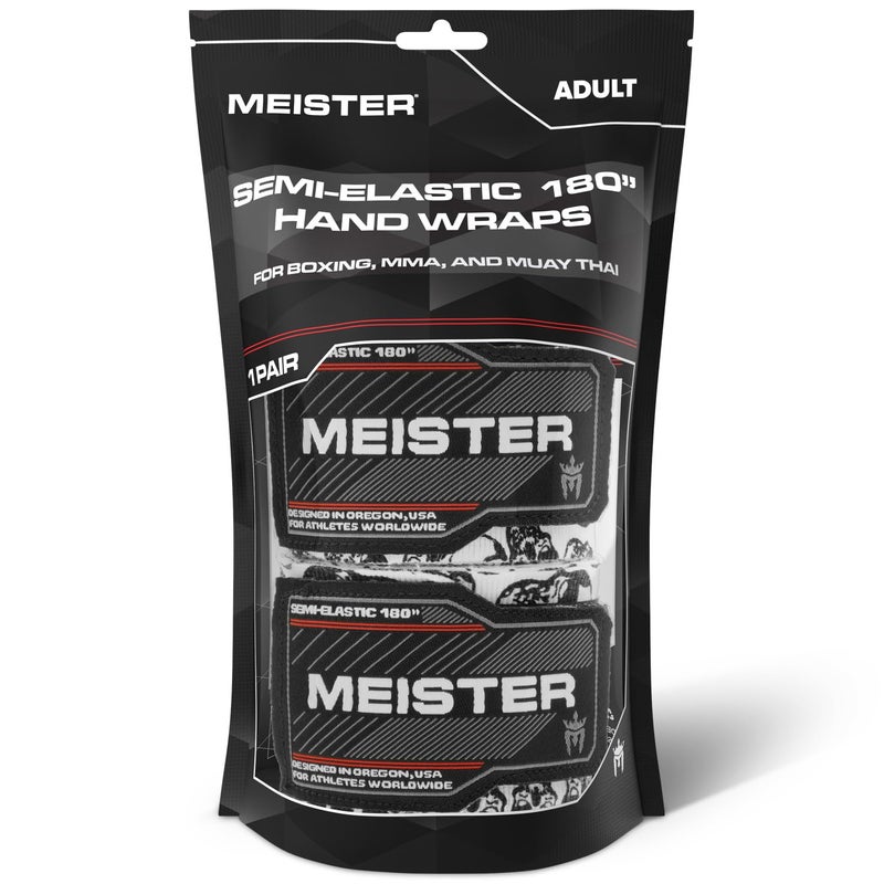 Meister Adult 180" Semi-Elastic Hand Wraps for MMA & Boxing (Pair) - Death Skulls - Image 3