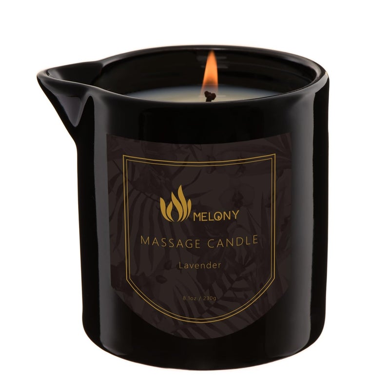 MELONY Massage Oil Candle for Pure Relaxation- 8.1 oz- Moisturizing Essential Oil Body Massage Candle for Home Spa- Amazing Gift for Women & Men (Lavender) - Image 1