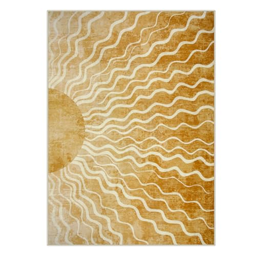 Wonnitar Sun 5x7 Area Rug, Boho Ombre Yellow Bedroom Rug Machine Washable Carpet, Ultra Thin Soft Non Slip Mid Century Nursery Carpet for Kids Room Living Room Playroom Classroom Decor - Image 2