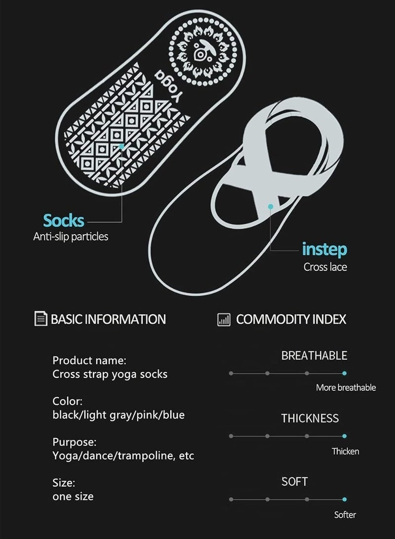 كيلا 4 أزواج من جوارب اليوجا، جوارب قطنية مانعة للانزلاق لتمارين البيلاتس والباليه والرقص، جوارب تمارين حافية القدمين (وردي، أسود، رمادي، أزرق) - Image 3