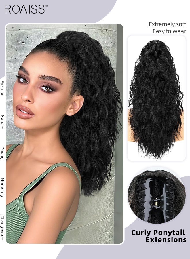 رويس وصلات ذيل حصان بطول 18 بوصة، ذيل حصان صناعي للاستخدام اليومي في الحفلات، شعر مجعد طويل، وصلات ذيل حصان، مشبك مخلب، ذيل حصان طبيعي منفوش مع رباط للنساء - Image 1