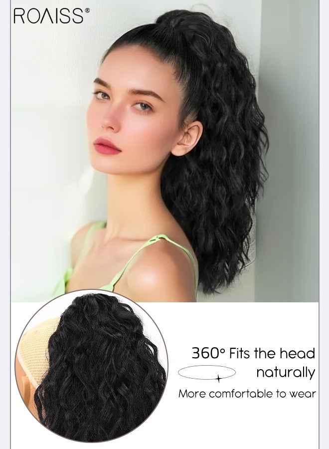 رويس وصلات ذيل حصان بطول 18 بوصة، ذيل حصان صناعي للاستخدام اليومي في الحفلات، شعر مجعد طويل، وصلات ذيل حصان، مشبك مخلب، ذيل حصان طبيعي منفوش مع رباط للنساء - Image 3