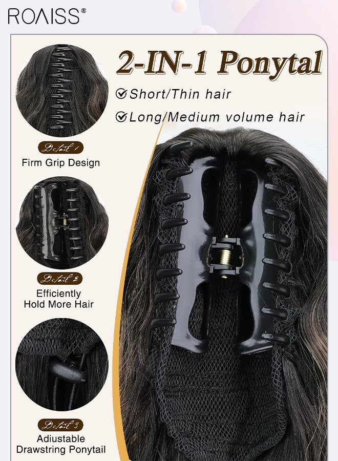 رويس وصلات ذيل حصان بطول 18 بوصة، ذيل حصان صناعي للاستخدام اليومي في الحفلات، شعر مجعد طويل، وصلات ذيل حصان، مشبك مخلب، ذيل حصان طبيعي منفوش مع رباط للنساء - Image 4