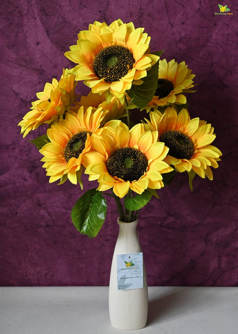 Blooming Floret Polyester Artificial Bunch Of Sunflower For Home Decor/Office Decor/Gifting|Without Vase|7 Flower Heads|Attractive Ornamental Flowers|Natural Looking|Dust-Proof - Image 4