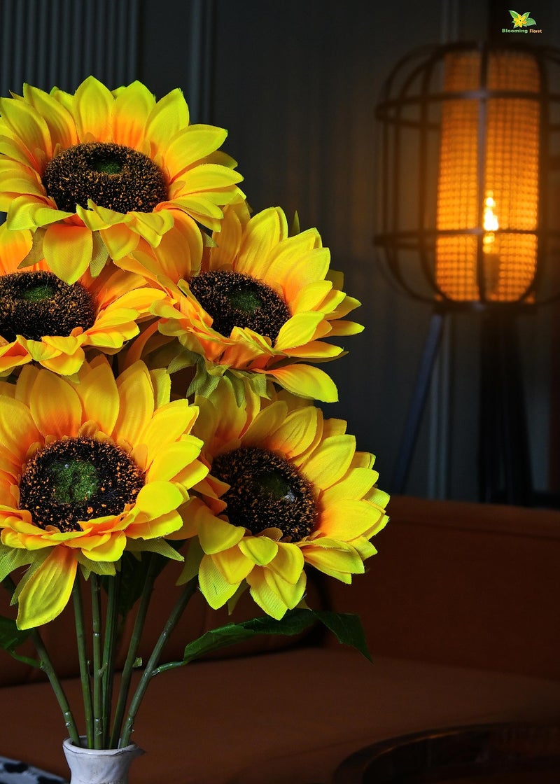 Blooming Floret Polyester Artificial Bunch Of Sunflower For Home Decor/Office Decor/Gifting|Without Vase|7 Flower Heads|Attractive Ornamental Flowers|Natural Looking|Dust-Proof - Image 2