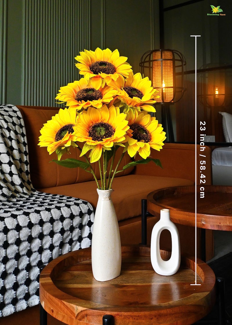 Blooming Floret Polyester Artificial Bunch Of Sunflower For Home Decor/Office Decor/Gifting|Without Vase|7 Flower Heads|Attractive Ornamental Flowers|Natural Looking|Dust-Proof - Image 3