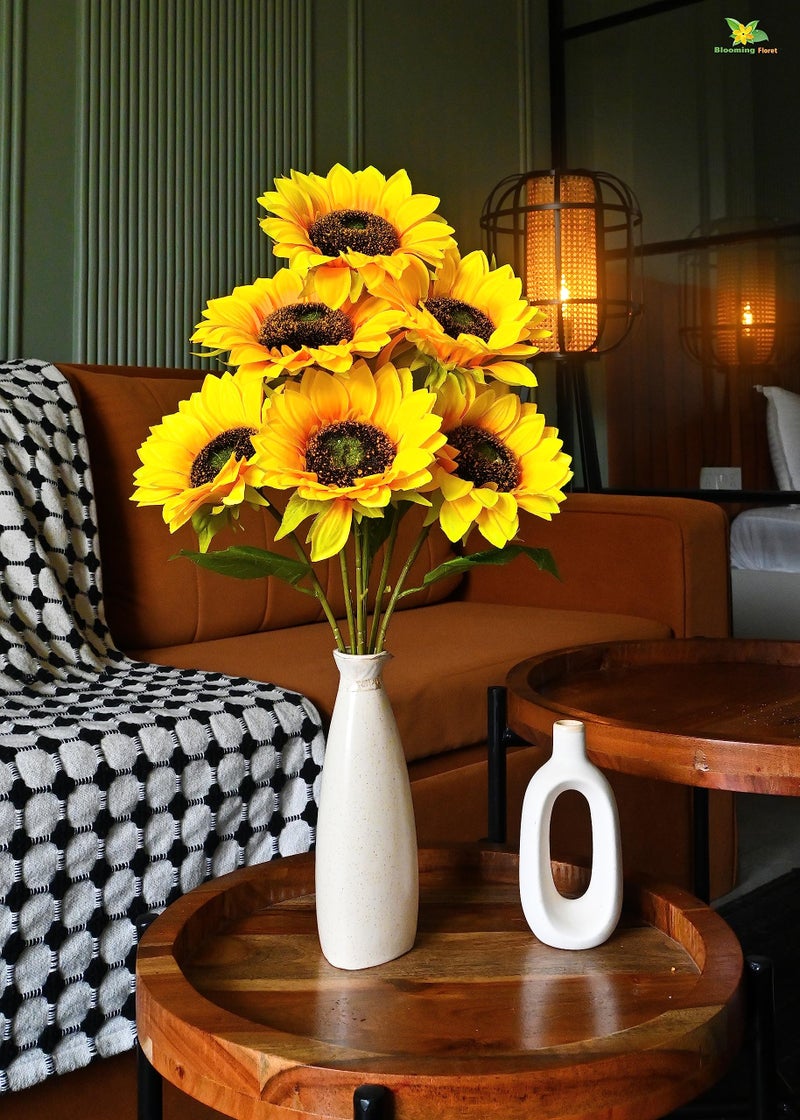 Blooming Floret Polyester Artificial Bunch Of Sunflower For Home Decor/Office Decor/Gifting|Without Vase|7 Flower Heads|Attractive Ornamental Flowers|Natural Looking|Dust-Proof - Image 5